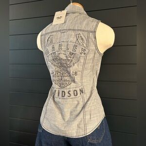NWT Harley Davidson Tank Patches Snap Tank Top Collar Retro Biker Cotton Logo